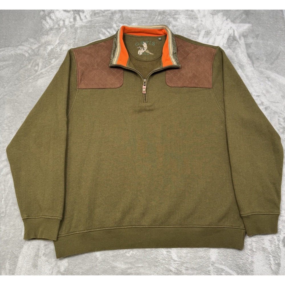 Orvis Sweatshirt Mens XL Green 1/4 Zip Pullover Shooting Patch Hunting Gorpcore